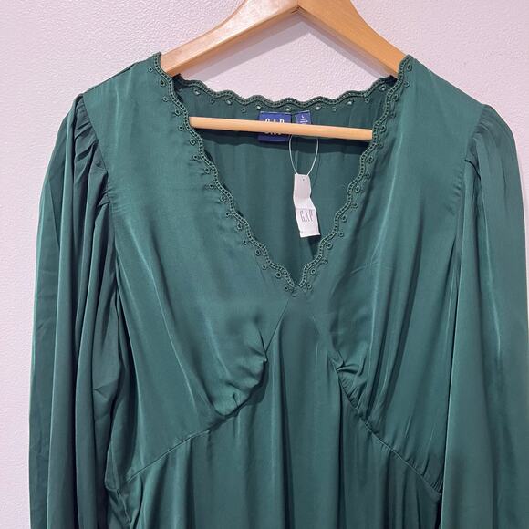 Gap Green Maxi Dress L Tall NWT Holiday Party Long Sleeve Emerald Evening - Picture 6 of 11